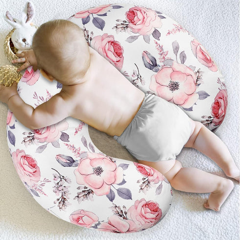 Nursing Pillow Cover Girls, Floral Breastfeeding Pillow Cover for Baby, Snug Fits Newborn Nursing Pillow Case, Super