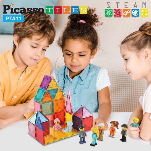Picasso Toys 8 Piece Magnetic Action Figures Family Character Set for Building Block Tiles, Educational Kit