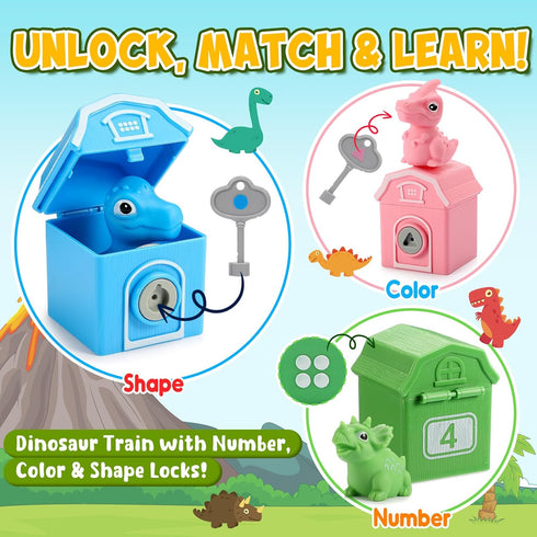 2 3 4 5 Counting Set, 2-4 3-5 Toddler Montessori Learning Toys for Year Old Boys, Kids Dinosaur Train Matching Toys