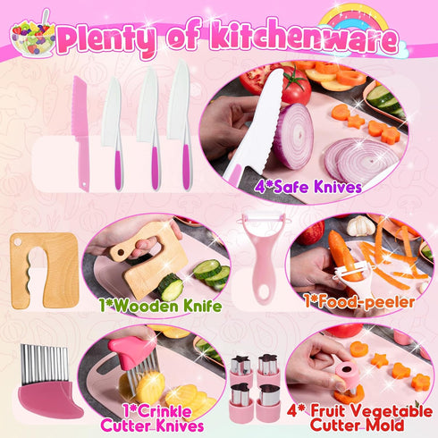 Windidi Set 3 4 5 6 7 8 9 10 Set, Kids Kitchen Knife for Real Cooking & Basket,Montessori Toys for Year Old Girls