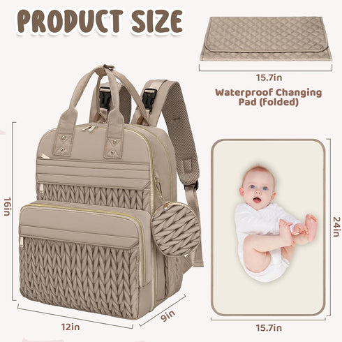 Backpack, CandyHome Diaper Bag Waterproof Stylish Baby Bag with Changing Pad, Large Capacity Travel Essentials Baby