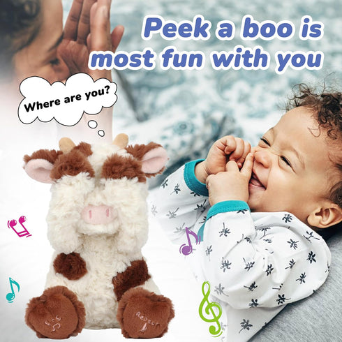 11'' Hopearl Peek A Boo Cow Interactive Repeats What You Say Plush Diary Cattle Toy Musical Singing Talking Stuffed