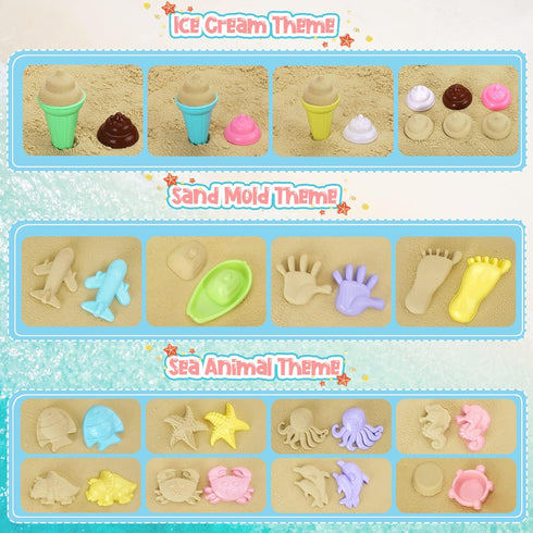 Beach Toys - Ice Cream Sand Toys for Toddlers with Collapsible Bucket and Shovels, Travel Toys for Kids Age 3-8+
