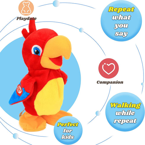 Hopearl Talking Parrot Toy, Interactive Animated Plush Buddy that Repeats What You Say, 8''