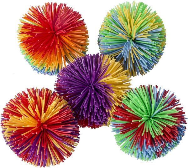 5 Pack Monkey Stringy Balls, Great Sensory Stress Toys, Rainbow Pom Bouncy Balls for Fun Party Favors