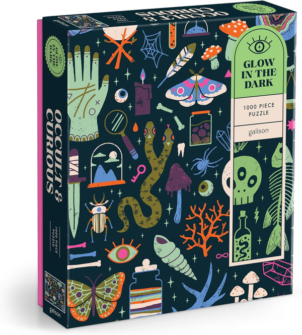 Galison Occult and Curious – 1000 Piece Glow in The Dark Jigsaw Puzzle of Creepy and Spooky Objects