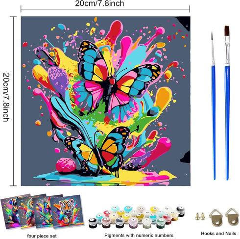 FLAJZ 4 Pack 5-8, 4-12, 8x8 Inch Paint by Numbers Kit for Kids, Easy Kids Paint by Number Kits Age DIY Color Canvas