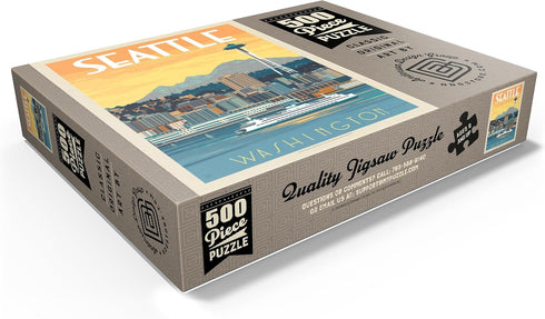 MyPuzzle Seattle, WA Vintage Poster, Ferry - Premium 500 Piece Jigsaw Puzzle for Adults