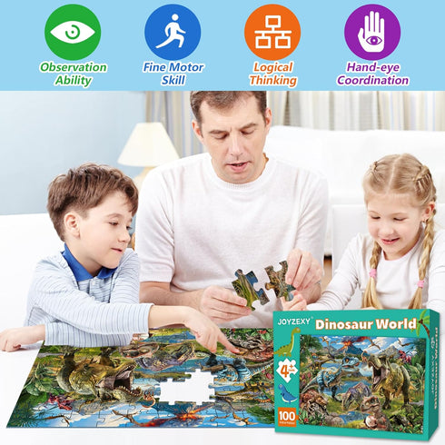 6-8-10, 100 Puzzles for Kids Ages Dinosaur World Puzzle Pieces Jurassic Landscape Jigsaw Puzzles Educational Toys Gifts