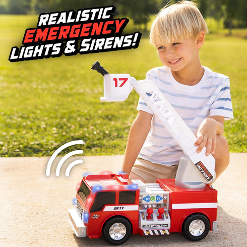 2-N-1 360 16-Inch Maxx Action Firetruck with Joystick Controls, Lights, Siren Sounds, Motorized Movement, and Spinning