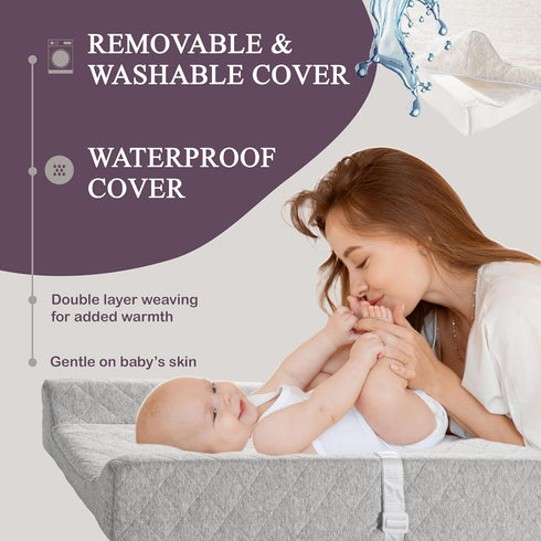 Organic Cotton Contoured Baby Changing Pad w/Waterproof Foam Mattress, Includes Soft, Removable & Washable Cover