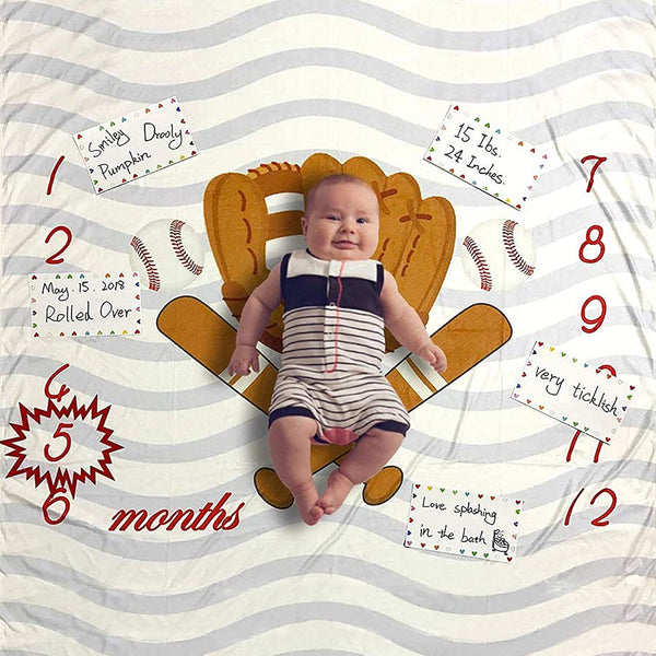 Baby Cotton Swaddle Blanket, Baseball Design, 40x50 Inch, Includes Props, Marker, and Birth Announcement Cards, Unisex