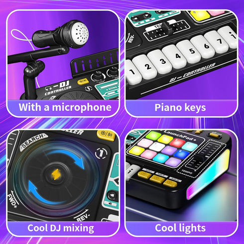 Set 3-8 Kids DJ Mixer Board Controller Toy with Turntable, Piano Keys, Microphone & Bluetooth - Musical Instrument Toy
