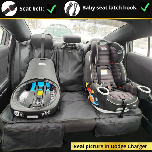 3 4Pockets Car Seat Protector, Under Child Car Seats Cover | Waterproof, Functional Rear Belts, Baby Carseat Cushion