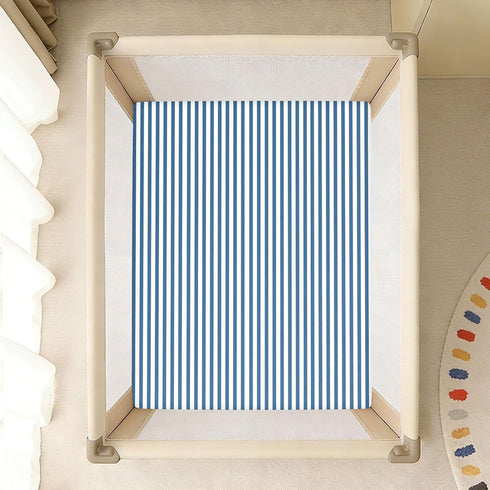 CZXW 52" 28" Blue White Stripes Crib Sheets Fitted x Natural Cotton Soft & Breathable for Baby Crib Mattress