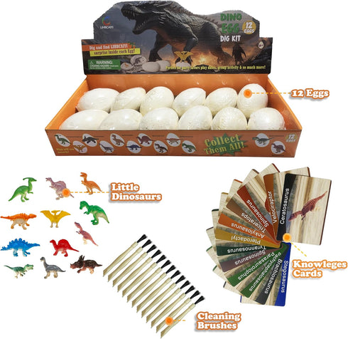 12Pcs 6-12 Dino Eggs Dig Kit Dinosaur Excavation Bricks Toys Archaeology Science STEM Experiments Toy Egg Hunt Party