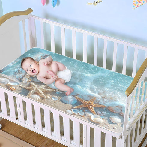 Burbuja 28x52 Baby Cooling Mat Seashells at Beach Bed Pad Ice Silk Cool Mat for Crib Mattress, Sleeping Pad