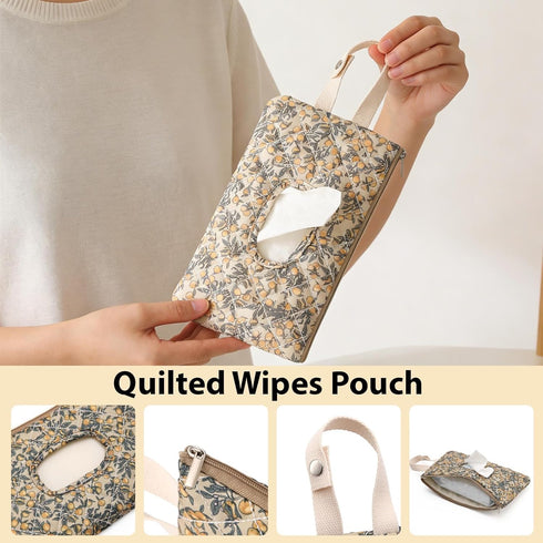 Generic Quilted Baby Wipe Holder,Quilted Baby Diaper and Wipes Pouch,Floral Diaper Pouch Portable,Reusable Wipes