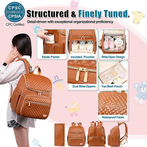 Backpack Backpack,Baby Straps,5 Weitars Diaper Bag Leather Baby Diaper Bag with Changing Pad Travel Diaper Bag