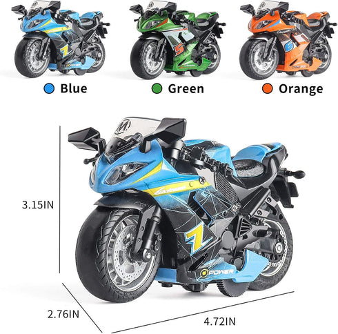 Toy Motorcycle - Pull Back Toy Car with Sound and Light for Boys, Toy Motorcycles for Ages 3-9 (Blue)