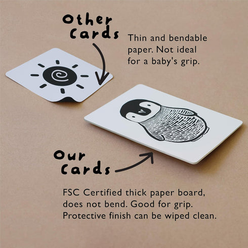 Wee Gallery Art Cards for Baby - Durable High Contrast Black and White Animal Flashcards for Newborns