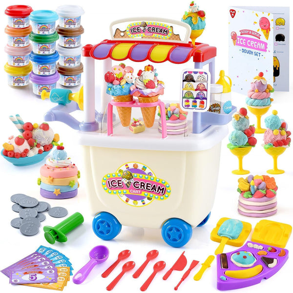 PLAY Ice Cream Cart Toys for Kids - Color Dough Sets for