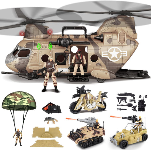 deAO Military Helicopter Toys Set Army Men Playset, Army Toys with Soldier