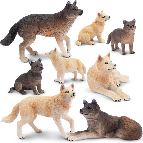 Toymany 8PCS Wolf Figures Forest Animals Toy Figurines - Realistic Jungle Zoo