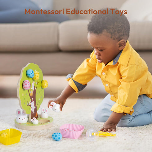 3 4 5 6 Woodtoe Easter Toys for Toddlers, Magnetic Easter Eggs, Picking Easter Bunny Toy, Montessori Toys for Year Old