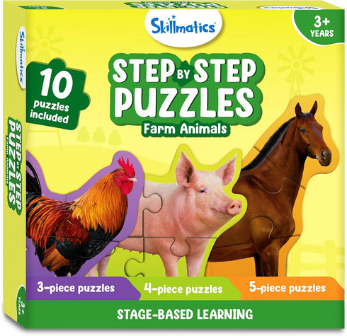Skillmatics Step by Step Puzzle - 40 Piece Farm Animal Jigsaw, Educational Montessori Toy for Kids Ages 3-5+