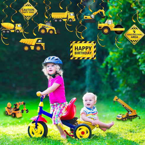 Blulu 30 Pieces Construction Zone Birthday Party Supplies Hanging Swirl Decorations, Traffic Theme Streamers for Kids