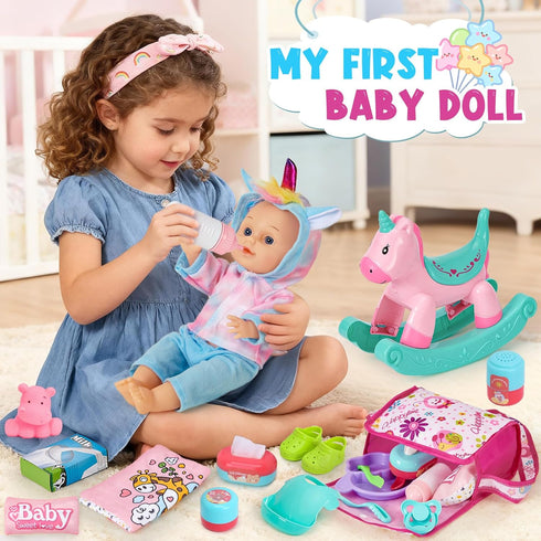 12 Set 3 4 5 6 26pcs Horse/2 3-5-7 Golray in Baby Doll Toys with Stroller for Year Old Girl - Babydoll with Accessories