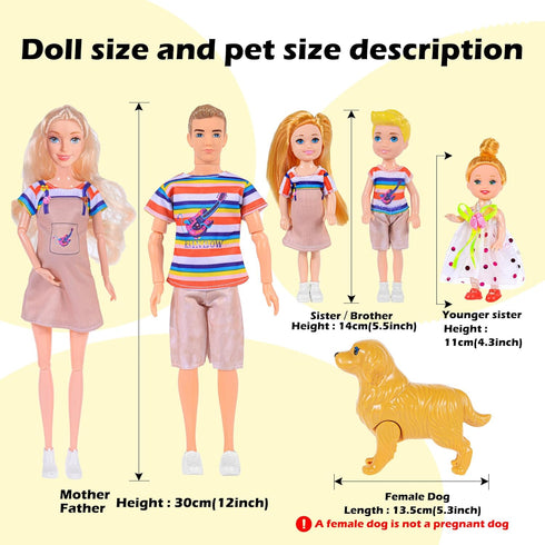 Playset 6 3 3-12 iBayda Family Dollhouse Dolls - People with Dollhouse Pets Included Pregnant Mom Dad Kids
