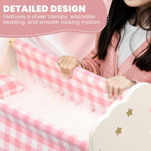 Set, 18 Inch Pithfor Wooden Baby Doll Crib Baby Doll Bed Toys for Dolls, with Bedding and Canopy, Baby Doll Furniture