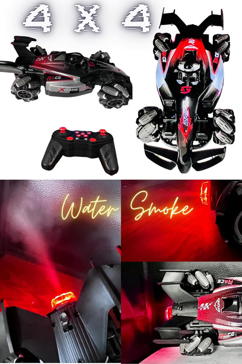 Formula Drift Car with Smoke, LED Lights, 360° Rotation, and Sound for Ultimate Drifting Experience 14"x7" (Red)