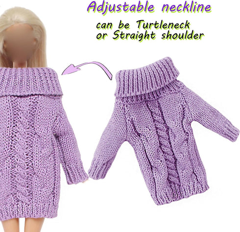 BJDBUS Winter Turtleneck Sweater Clothes for 11.5 inch Girl Doll Accessories in Purple