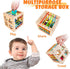 1+ 8pcs Packaging HELLOWOOD Montessori Toys for Year Old, Wooden Sorter Cube with Rattling Shapes, Developmental