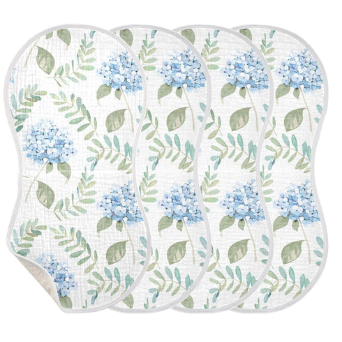 KICPOAY Muslin Baby Burp Cloths, Blue Floral Hydrangeas with Leaves Baby Bibs Rags