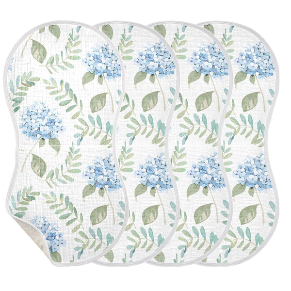 KICPOAY Muslin Baby Burp Cloths, Blue Floral Hydrangeas with Leaves Baby Bibs Rags