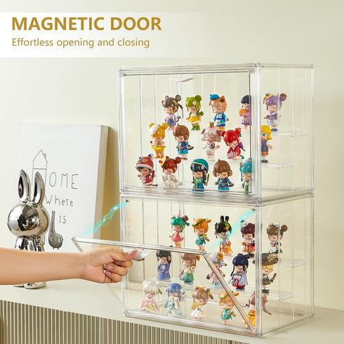 3 2Pack Acrylic Display Case for Collectibles Layer Adjustable Figure Display Cases with Magnetic Door Clear Stackable