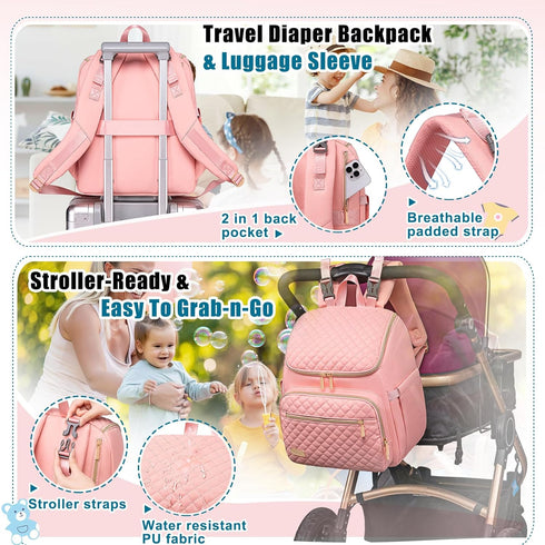 Backpack Backpack,Baby Straps,5 Weitars Diaper Bag Large Baby Diaper Bag with Changing Pad Travel Diaper Bag for Boys