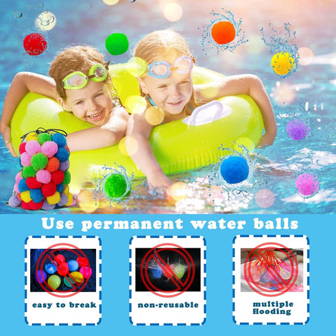 100Pcs Soft Reusable Water Splash Balls, 2.4 Inch Soaker Ball Toys for Kids, Beach Pool Games with 1 Mesh Bag
