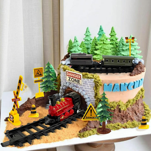 KDPATFAV 18PCS Train Cake Decorations and Toppers for Birthday Party Supplies - Railway Steam Theme Party Decorations