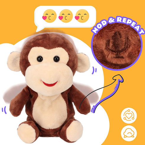 Talking Monkey Electric Plush Toy - Easfan Repeat What You Say Nodding Funny Interactive Buddy for Kids Toddlers,