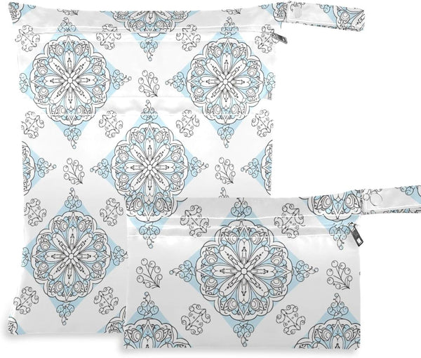 Burbuja Ornate Mandala Medallions Wet Dry Bags for Baby Cloth Diaper 2 Pack,