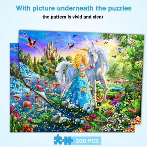 Puzzles for Kids Ages 8-10 - Princess & Unicorn 200 Piece Jigsaw Puzzles for Kids and Adults, Educational Toys