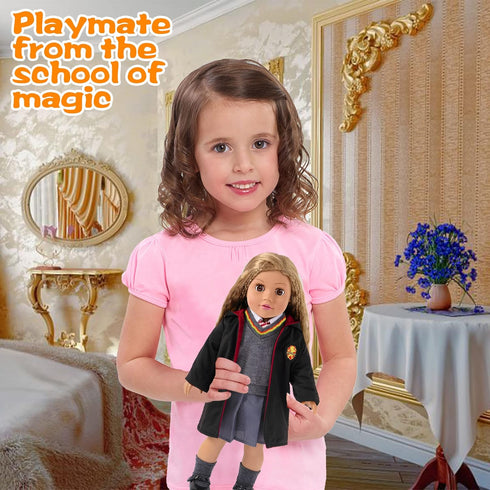 18 Inch Doll Clothes and Accessories - Halloween Magic School Uniform Costume Set with Outfit & Shoes