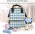 Qewfoju 1 Backpack Dusty blue Gingham Pattern Diaper Bag Multifunctional Baby Bags for Baby Girls & Boys Large Capacity