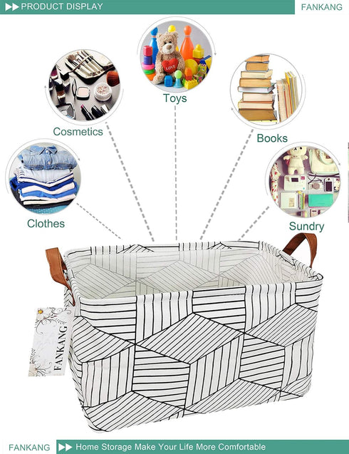 FANKANG Foldable Canvas Laundry Basket, Nursery Hamper with Waterproof PE Coating for Storage, Office, Bedroom (L,