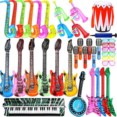 smilixin Inflatable Guitar Set - Rock Star Toy with Inflatable Guitar, Bass, Piano,